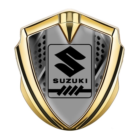 Suzuki Metal Domed Emblem Gold Grate Elements Black Gearshift Logo