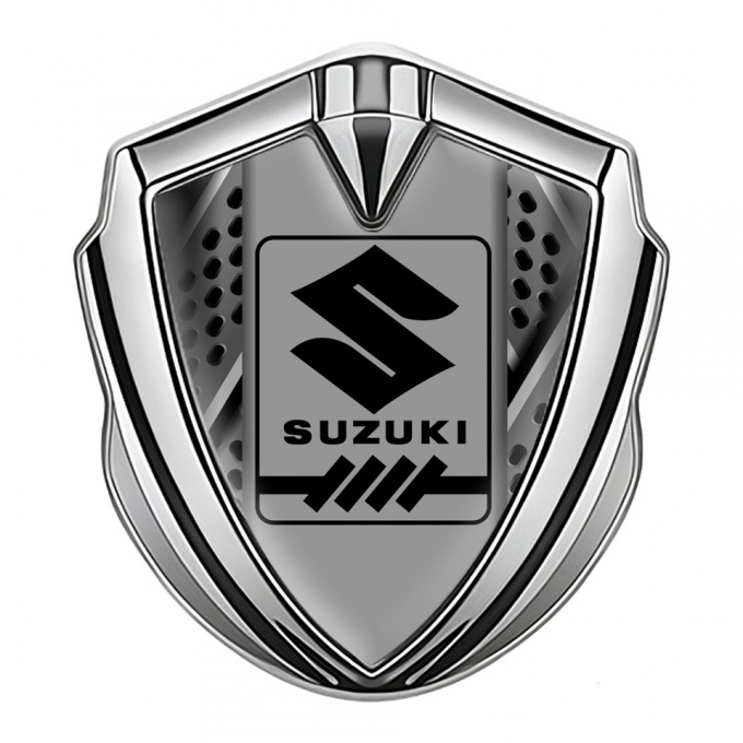 Suzuki Metal Domed Emblem Silver Grate Elements Black Gearshift Logo