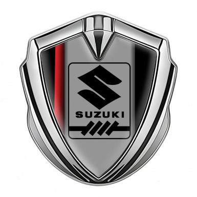 Suzuki Metal Emblem Self Adhesive Silver Crimson Stripe Gearshift Logo