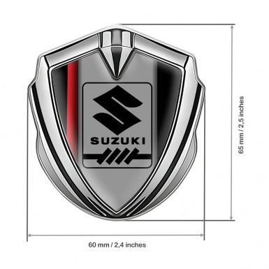 Suzuki Metal Emblem Self Adhesive Silver Crimson Stripe Gearshift Logo
