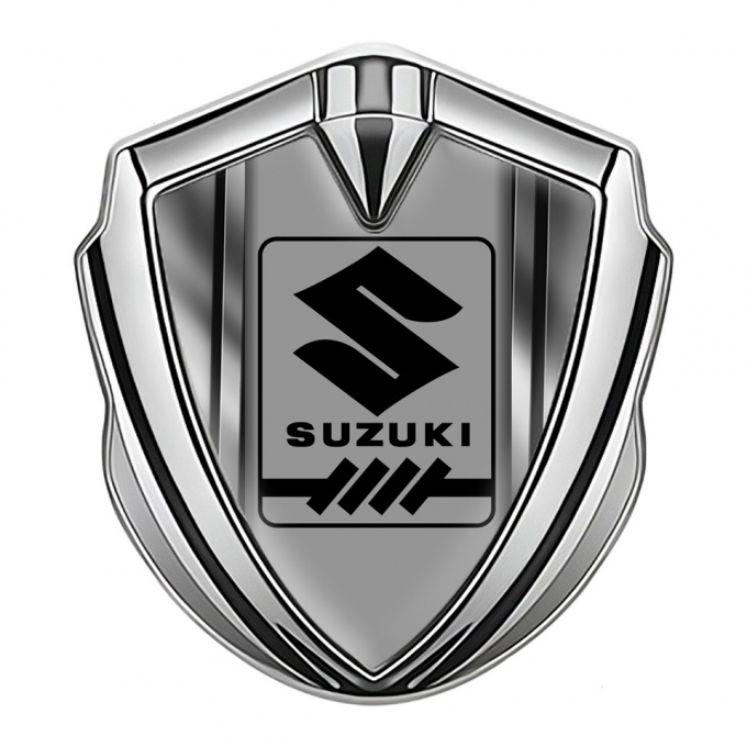 Suzuki Fender Emblem Badge Silver Shiny Frame Black Gearshift Logo