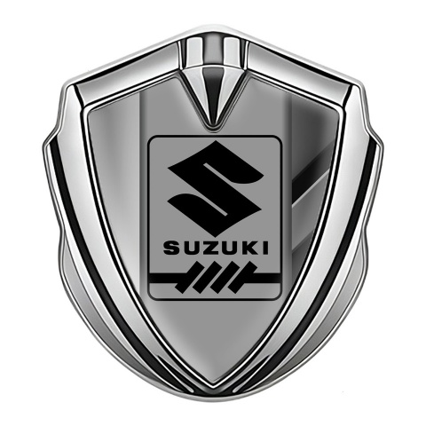 Suzuki Emblem Self Adhesive Silver Mixed Frame Black Gearshift Logo