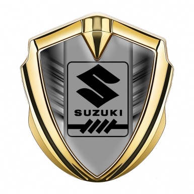 Suzuki Emblem Ornament Badge Gold Grey Stripes Black Gearshift Logo