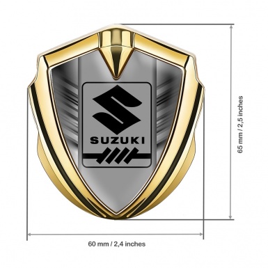 Suzuki Emblem Ornament Badge Gold Grey Stripes Black Gearshift Logo