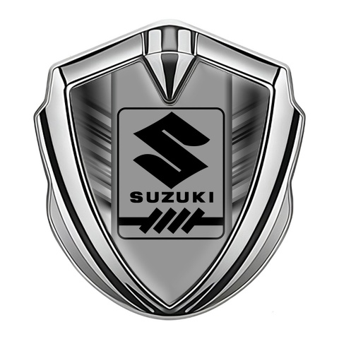 Suzuki Emblem Ornament Badge Silver Grey Stripes Black Gearshift Logo