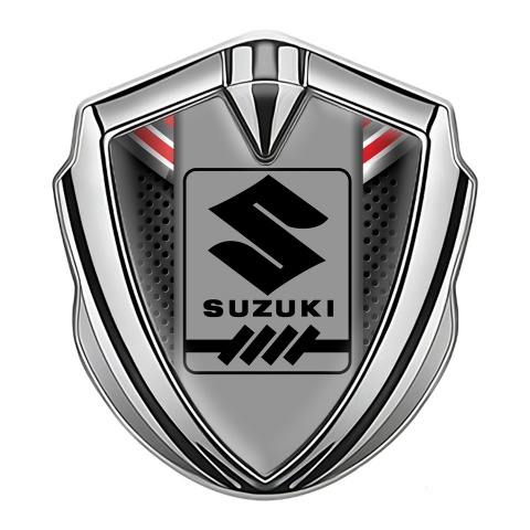 Suzuki Emblem Metal Badge Silver Dark Grate Black Gearshift Logo