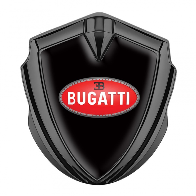Bugatti 3d Emblem Badge Graphite Black Base Red Oval Logo Design