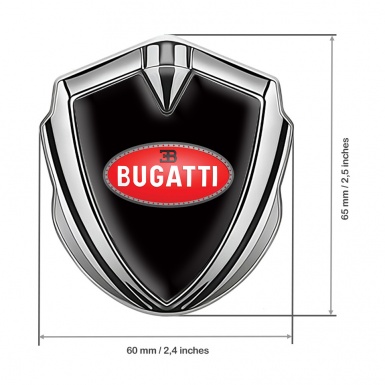 Bugatti 3d Emblem Badge Silver Black Base Red Oval Logo Design