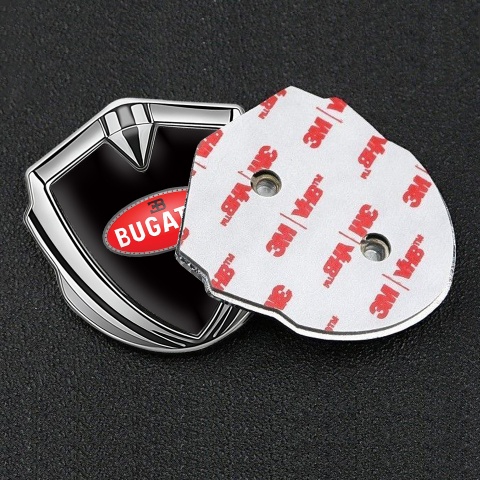 Bugatti 3d Emblem Badge Silver Black Base Red Oval Logo Design