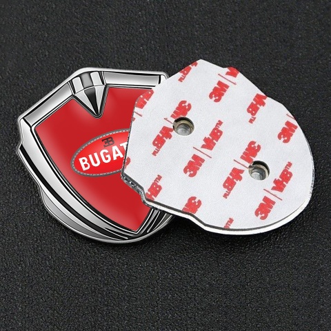 Bugatti Silicon Emblem Badge Silver Crimson Base Red Oval Logo Design