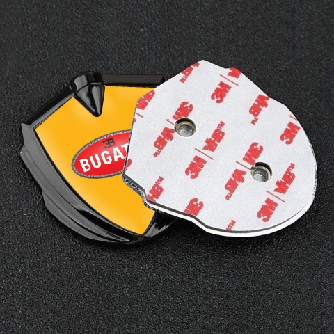 Bugatti Silicon Emblem Badge Graphite Yellow Base Red Oval Logo Design
