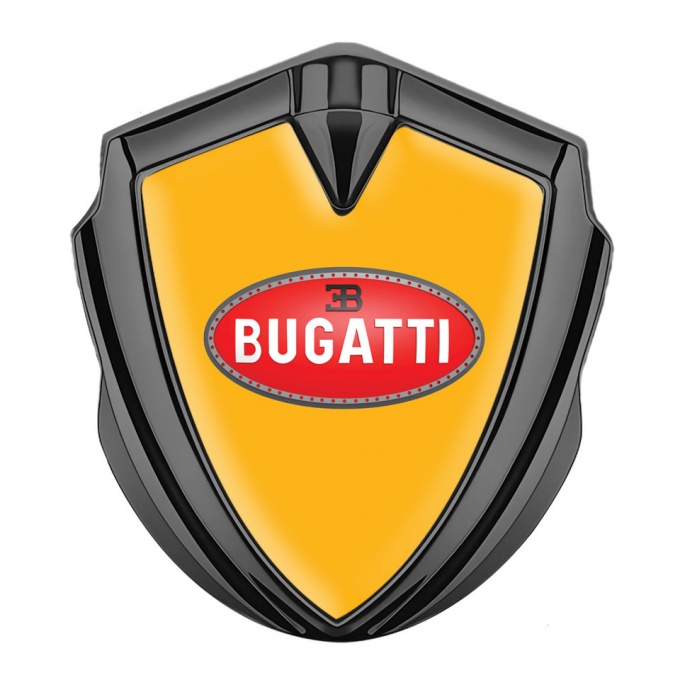 Bugatti Silicon Emblem Badge Graphite Yellow Base Red Oval Logo Design