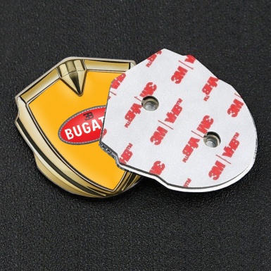 Bugatti Emblem Car Badge Gold Yellow Base Red Oval Logo Design