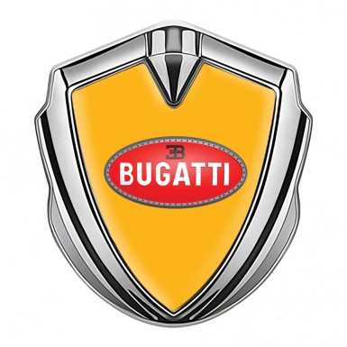 Bugatti Emblem Car Badge Silver Yellow Base Red Oval Logo Design