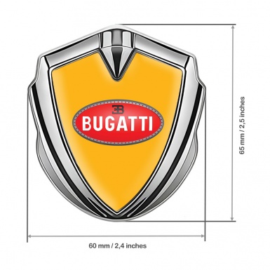 Bugatti Emblem Car Badge Silver Yellow Base Red Oval Logo Design