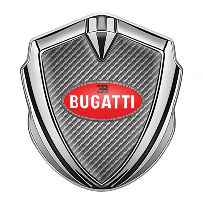 Bugatti Emblem Silicon Badge Silver Light Carbon Red Oval Logo Design