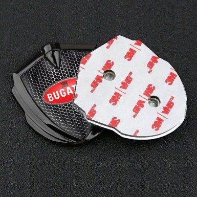 Bugatti Metal Domed Emblem Graphite Dark Mesh Red Oval Logo Design