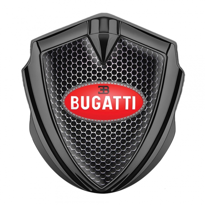 Bugatti Metal Domed Emblem Graphite Dark Mesh Red Oval Logo Design