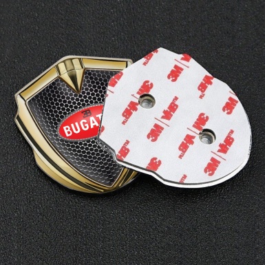 Bugatti Metal Domed Emblem Gold Dark Mesh Red Oval Logo Design