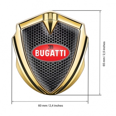 Bugatti Metal Domed Emblem Gold Dark Mesh Red Oval Logo Design