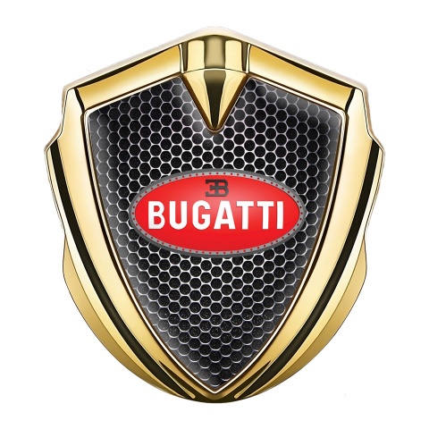 Bugatti Metal Domed Emblem Gold Dark Mesh Red Oval Logo Design