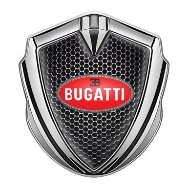 Bugatti Metal Domed Emblem Silver Dark Mesh Red Oval Logo Design