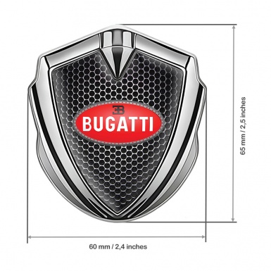 Bugatti Metal Domed Emblem Silver Dark Mesh Red Oval Logo Design