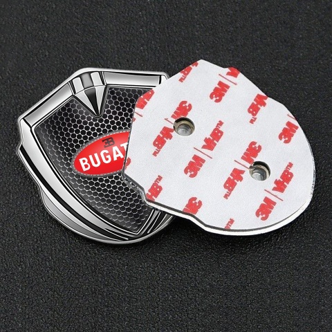 Bugatti Metal Domed Emblem Silver Dark Mesh Red Oval Logo Design