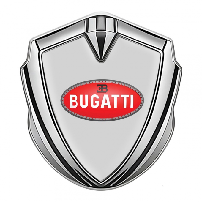 Bugatti Emblem Badge Self Adhesive Silver Moon Grey Red Oval Logo