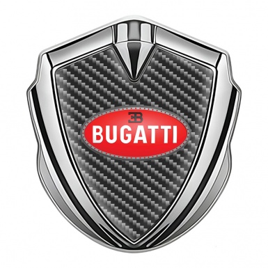 Bugatti Emblem Fender Badge Silver Dark Carbon Red Oval Logo