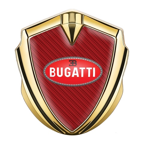 Bugatti Fender Emblem Badge Gold Red Carbon Oval Crimson Logo