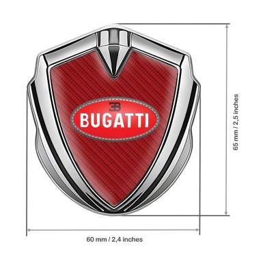 Bugatti Fender Emblem Badge Silver Red Carbon Oval Crimson Logo