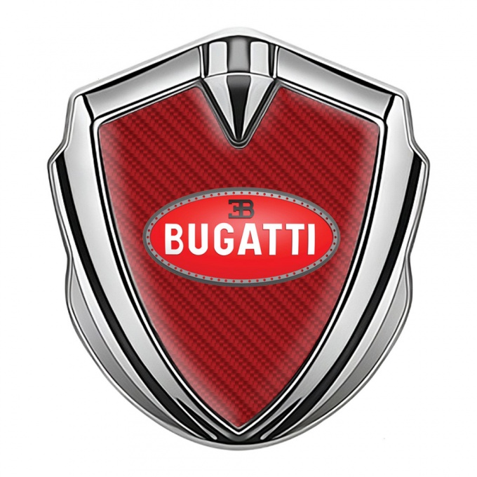 Bugatti Fender Emblem Badge Silver Red Carbon Oval Crimson Logo