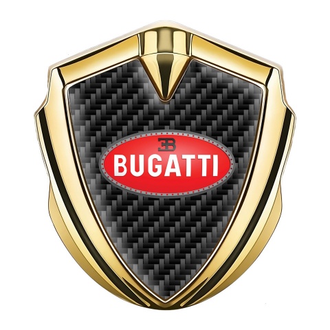 Bugatti Emblem Trunk Badge Gold Black Carbon Oval Crimson Logo