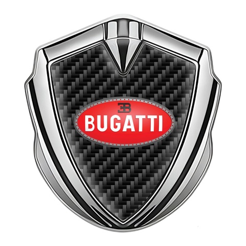 Bugatti Emblem Trunk Badge Silver Black Carbon Oval Crimson Logo