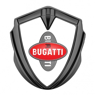 Bugatti Metal Emblem Badge Graphite White Base Crossed Logo Design