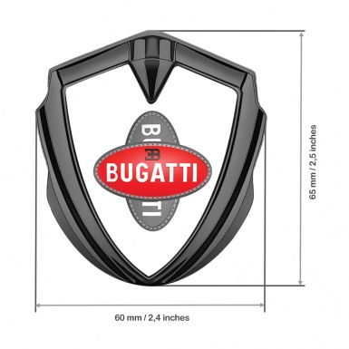 Bugatti Metal Emblem Badge Graphite White Base Crossed Logo Design