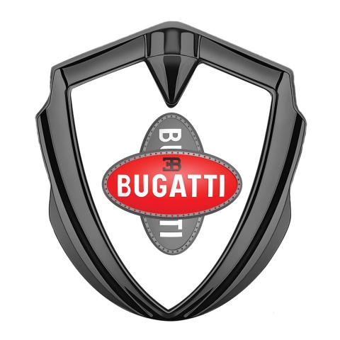 Bugatti Metal Emblem Badge Graphite White Base Crossed Logo Design