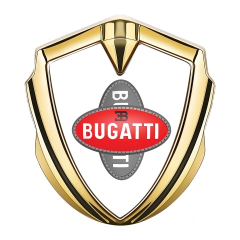 Bugatti Metal Emblem Badge Gold White Base Crossed Logo Design