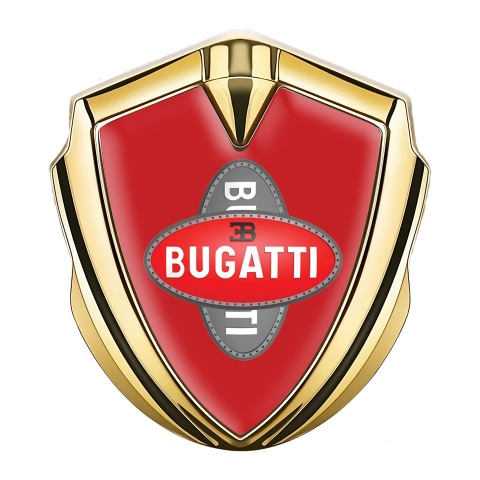 Bugatti Domed Emblem Badge Gold Crimson Base Crossed Logo Design