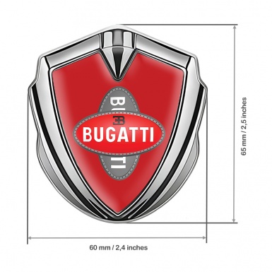 Bugatti Domed Emblem Badge Silver Crimson Base Crossed Logo Design