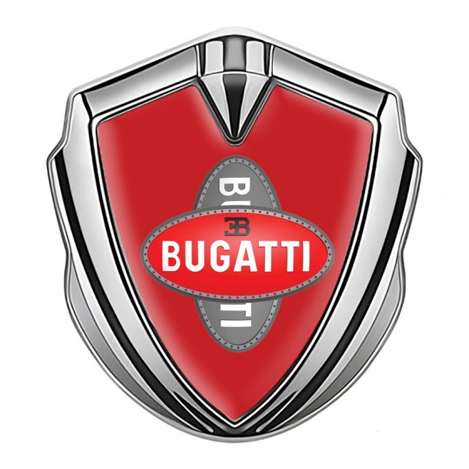 Bugatti Domed Emblem Badge Silver Crimson Base Crossed Logo Design