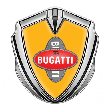 Bugatti Emblem Ornament Silver Yellow Base Crossed Logo Edition