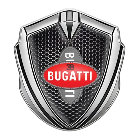 Bugatti Emblem Metal Badge Silver Black Grate Crossed Logo Edition