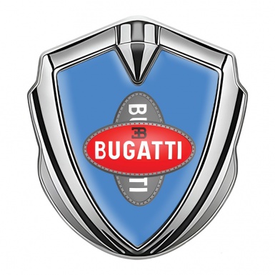 Bugatti 3d Emblem Badge Silver Glacial Blue Crossed Logo Edition