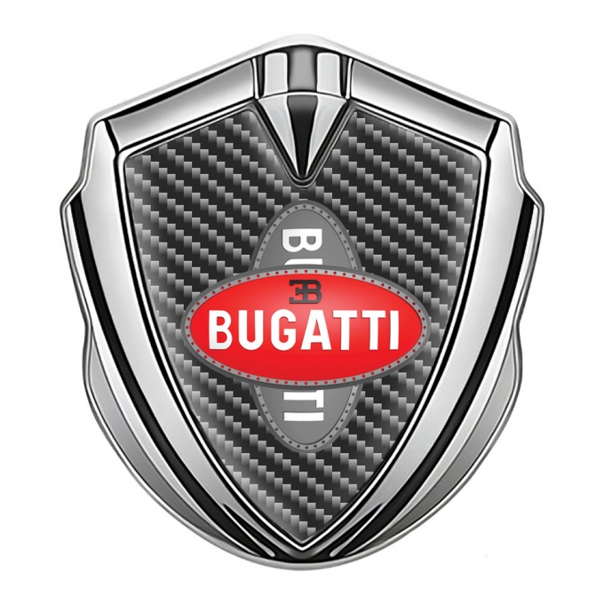 Bugatti Emblem Car Badge Silver Dark Carbon Crossed Logo Edition