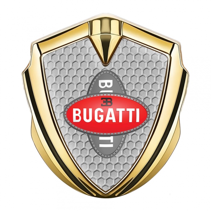 Bugatti Metal Domed Emblem Gold Honeycomb Crossed Logo Edition