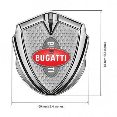 Bugatti Metal Domed Emblem Silver Honeycomb Crossed Logo Edition