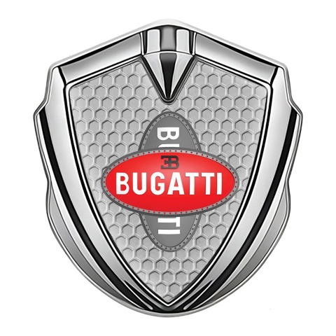 Bugatti Metal Domed Emblem Silver Honeycomb Crossed Logo Edition