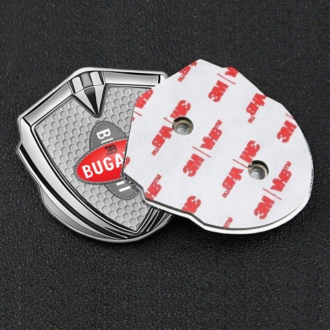 Bugatti Metal Domed Emblem Silver Honeycomb Crossed Logo Edition